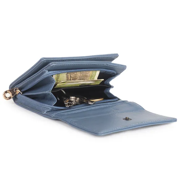 Signature_Blue_Grey_Faux_Leather_Tri_Fold_Wallet_For_Women