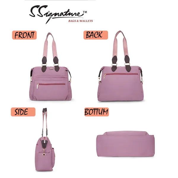 Signature_Purple_Nylon_Waterproof_Multi_Pocket_Shoulder_Tote_Bag