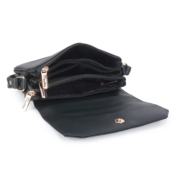 Signature_Black_Faux_Leather_Metallic_Buckle_Sling_Bag_For_Women