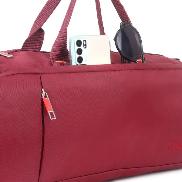 Signature_Maroon_Black_Fabric_Water_Resistant_Shoe_Compartment_Duffel_Bag