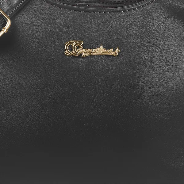 Signature_Black_Faux_Leather_Detachable_Strap_Shoulder_Handbag