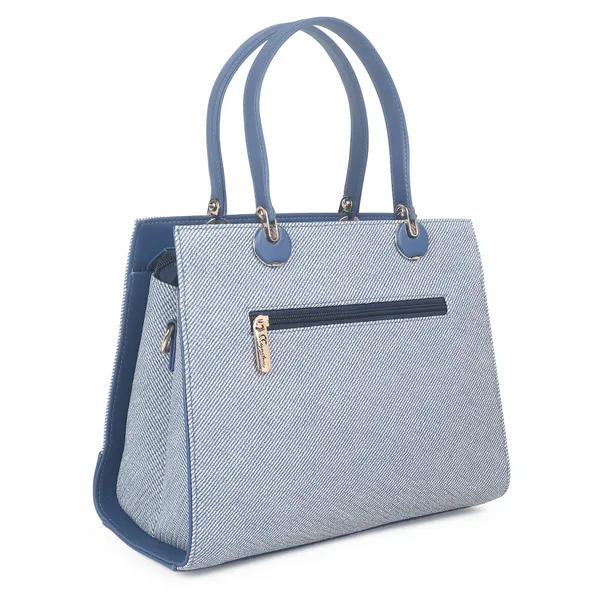 Signature_Blue_Two_Tone_Faux_Leather_Metallic_Hardware_Handbag_For_Women