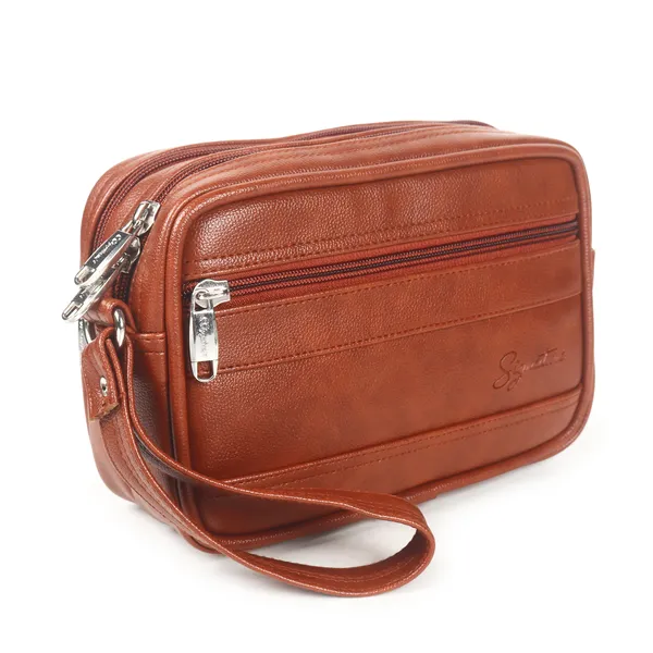 Signature_Tan_Brown_Leather_Multi_Compartment_Wristlet_Pouch