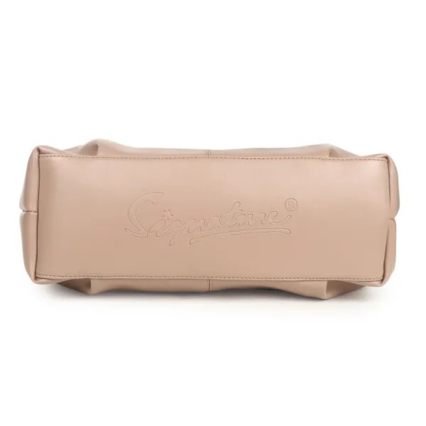Signature_Beige_Faux_Leather_Metal_Hardware_Classic_Handle_Handbag