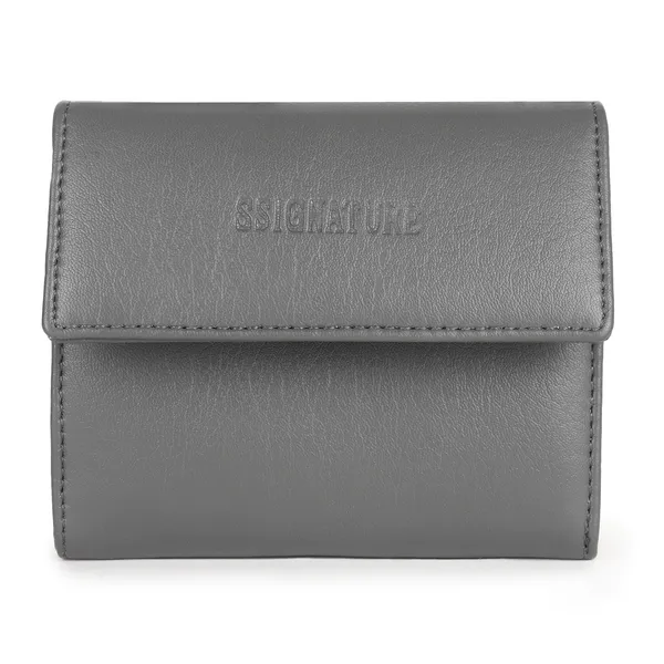 Signature_Grey_Leather_Tri_Fold_Coin_Pocket_Wallet_For_Men