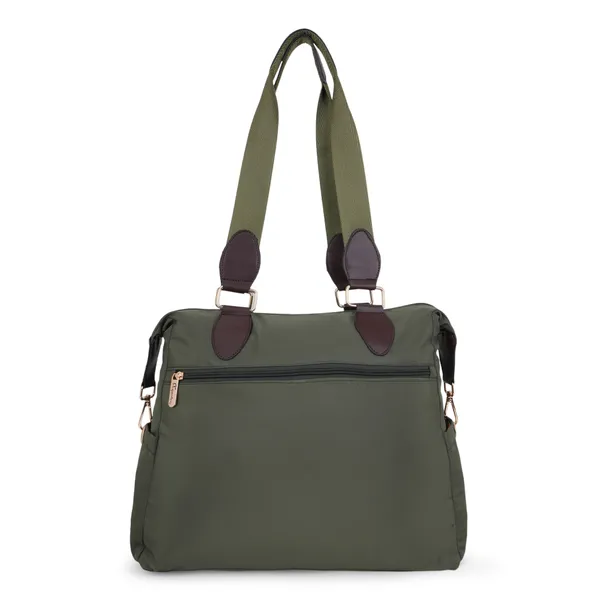 Signature_Olive_Green_Fabric_Multi_Compartment_Convertible_Diaper_Bag_For_Parents