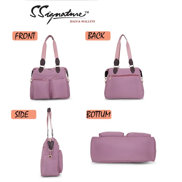 Signature_Pink_Purple_Faux_Leather_Multi_Pocket_Shoulder_Bag_For_Women