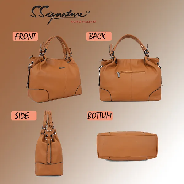 Signature_Tan_Brown_Faux_Leather_Adjustable_Strap_Sling_Handbag