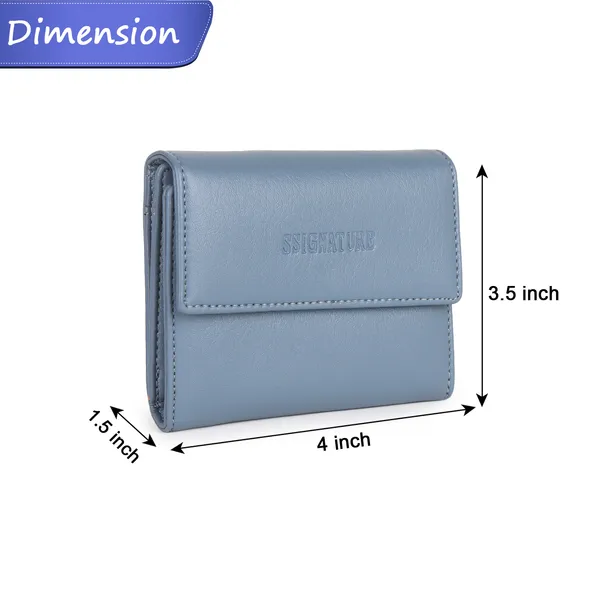 Signature_Blue_Grey_Faux_Leather_Tri_Fold_Wallet_For_Women