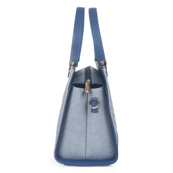 Signature_Blue_Two_Tone_Faux_Leather_Metallic_Hardware_Handbag_For_Women