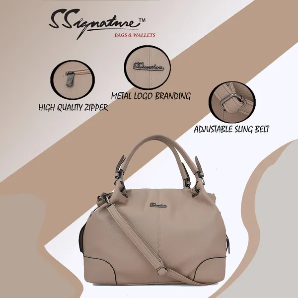 Signature_Beige_Leather_Adjustable_Handle_Handbag_For_Women