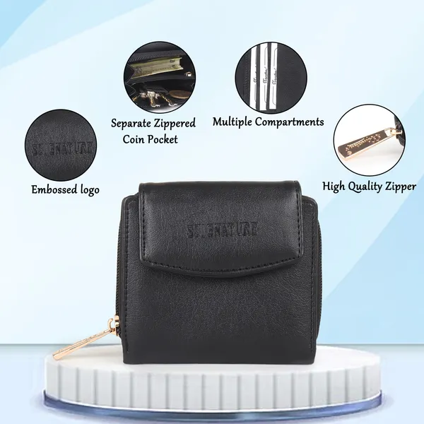 Signature_Black_Leather_Zipper_Tassel_Wallet_For_Women