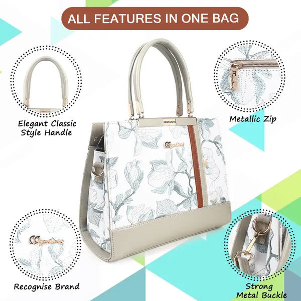 Signature_White_Fabric_Embroidered_Metallic_Accent_Handbag