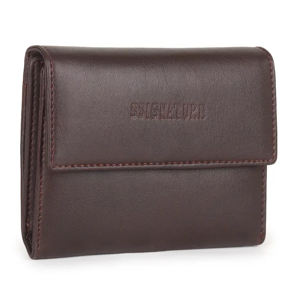 Signature_Brown_Genuine_Leather_Tri_Fold_Coin_Pocket_Wallet_For_Men