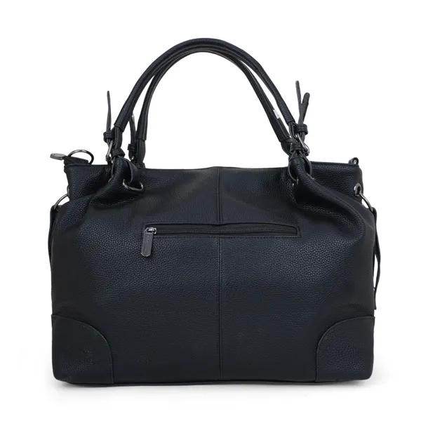 Signature_Black_Faux_Leather_Textured_Adjustable_Strap_Handbag_For_Women