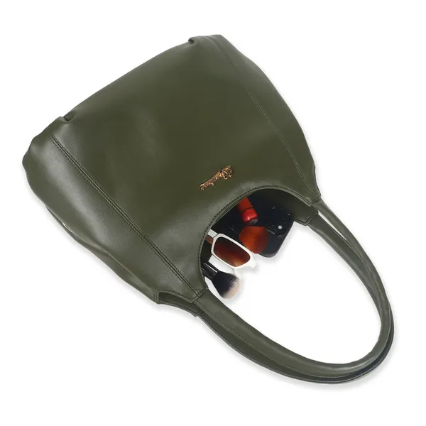 Signature_Olive_Green_Faux_Leather_Metal_Buckle_Zipper_Handbag_For_Women
