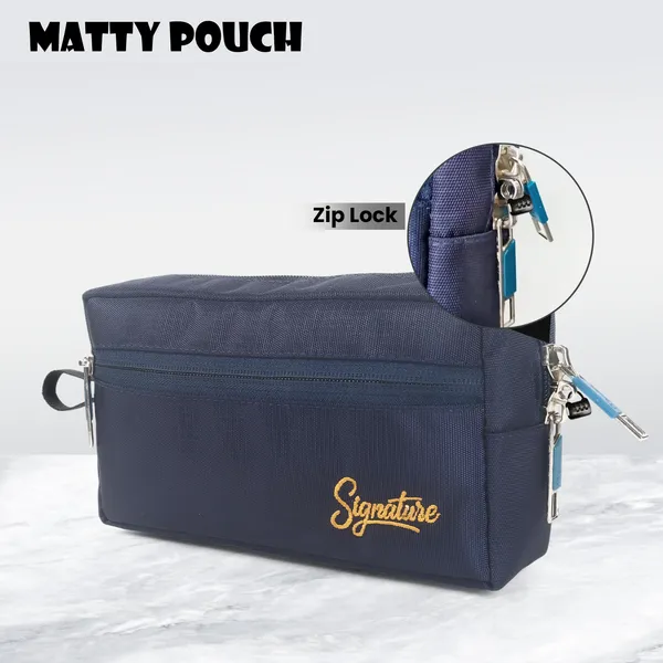 Signature_Navy_Blue_Fabric_Multi_Compartment_Wristlet_Travel_Pouch_For_Women