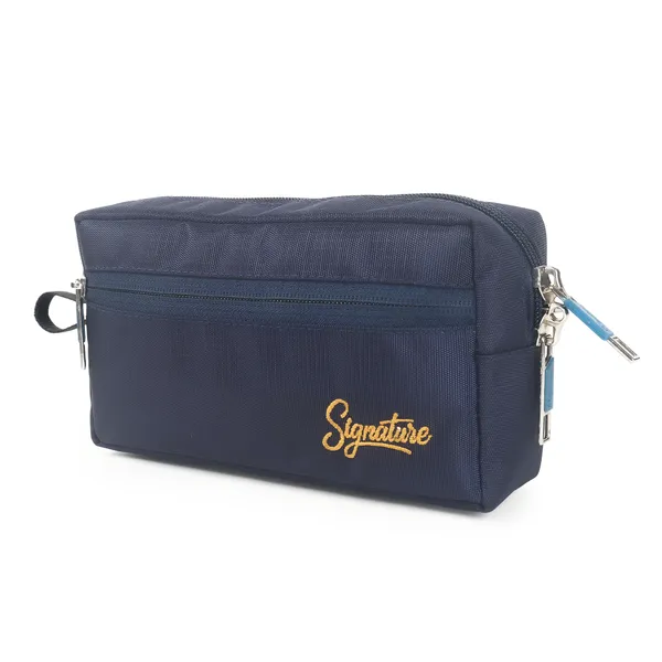Signature_Navy_Blue_Fabric_Multi_Compartment_Wristlet_Travel_Pouch_For_Women