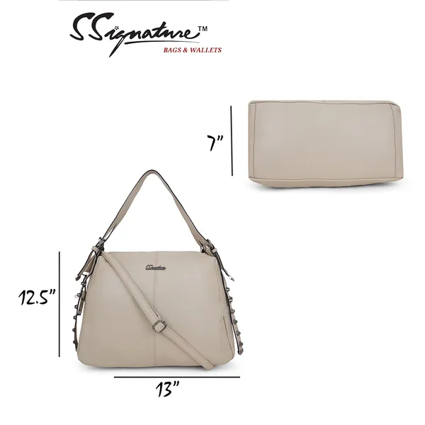 Signature_Beige_Faux_Leather_Adjustable_Strap_Hobo_Handbag_For_Women