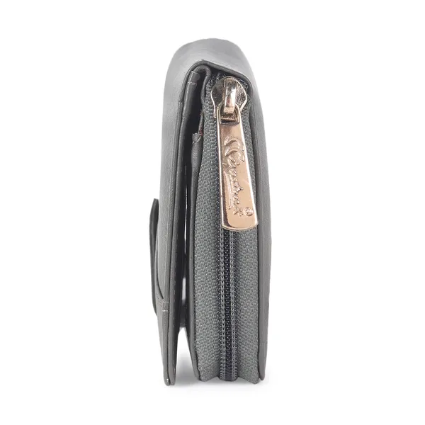 Signature_Grey_Faux_Leather_Snap_Closure_Wallet_For_Women