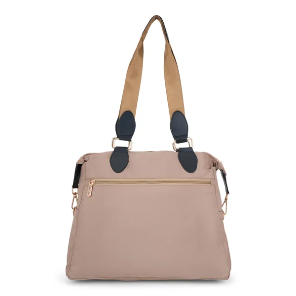 Signature_Beige_Faux_Leather_Two_Tone_Strap_Multi_Pocket_Shoulder_Bag_For_Women