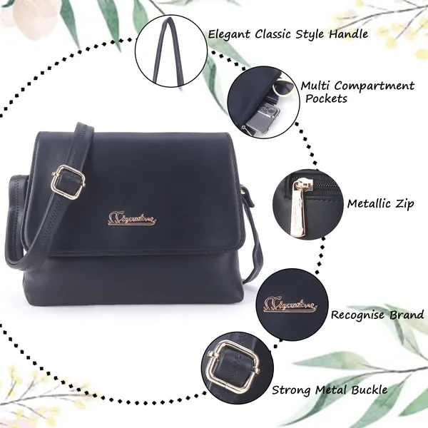 Signature_Navy_Blue_Faux_Leather_Metal_Buckle_Sling_Bag