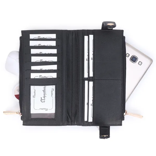Signature_Black_Leather_Multi_Card_Buckle_Zipper_Wallet_For_Unisex