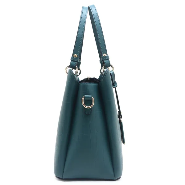 Signature_Teal_Faux_Leather_Multi_Compartment_Structured_Handbag_For_Women