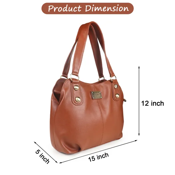 Signature_Tan_Brown_Faux_Leather_Classic_Handle_Handbag_For_Women