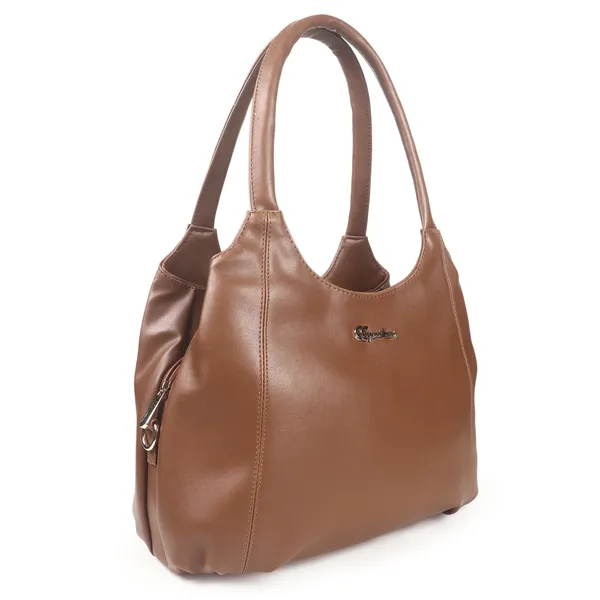 Signature_Brown_Leather_Metal_Buckle_Zipper_Handbag_For_Women