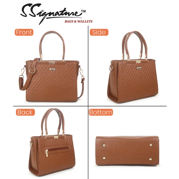 Signature_Brown_Quilted_Faux_Leather_Metal_Hardware_Handbag