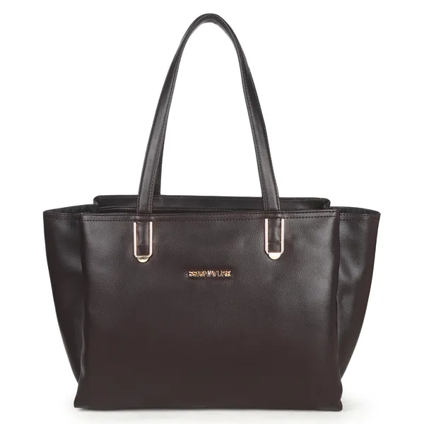 Signature_Brown_Faux_Leather_Metallic_Zip_Tote_Bag_For_Women