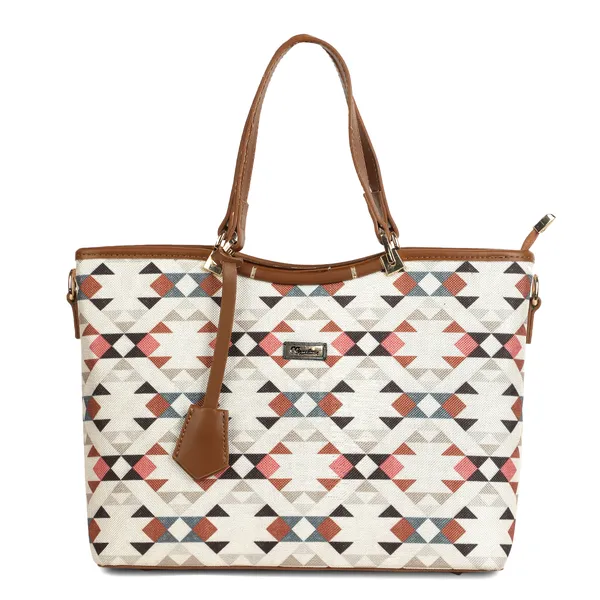 Signature_Multicolor_Fabric_Geometric_Print_Leather_Handle_Tote_Bag_For_Women