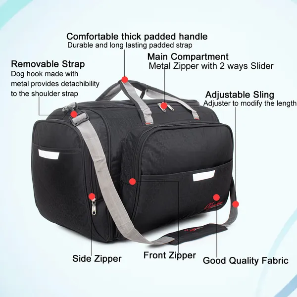 Signature_Black_Fabric_Waterproof_Adjustable_Strap_Duffel_Bag_For_Men_And_Women