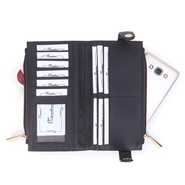 Signature_Black_Leather_Multi_Card_Phone_Compartment_Wallet_For_Women