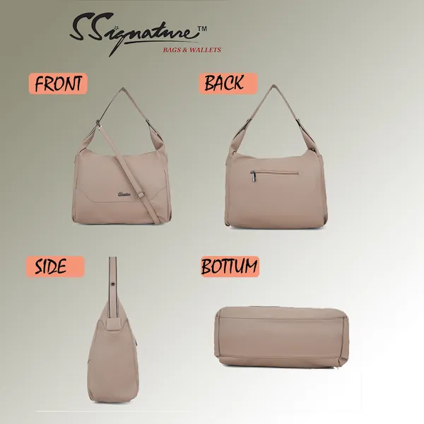 Signature_Pink_Faux_Leather_Adjustable_Strap_Shoulder_Bag_For_Women