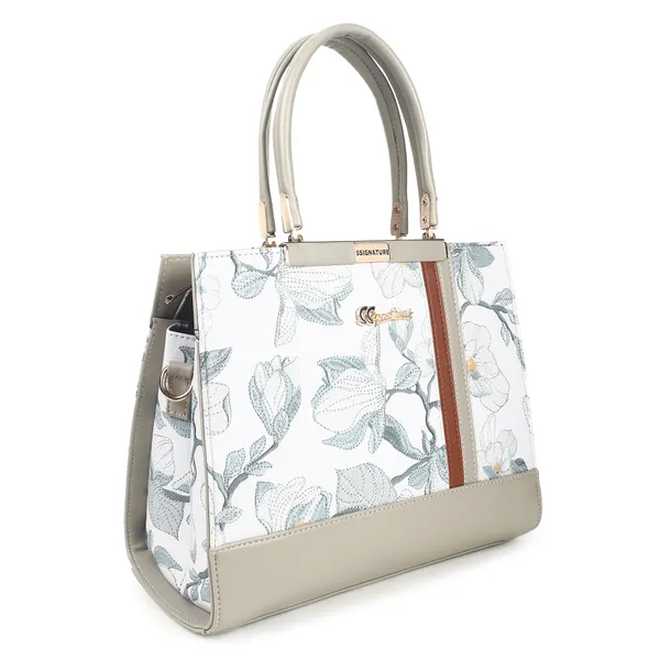 Signature_White_Fabric_Embroidered_Metallic_Accent_Handbag