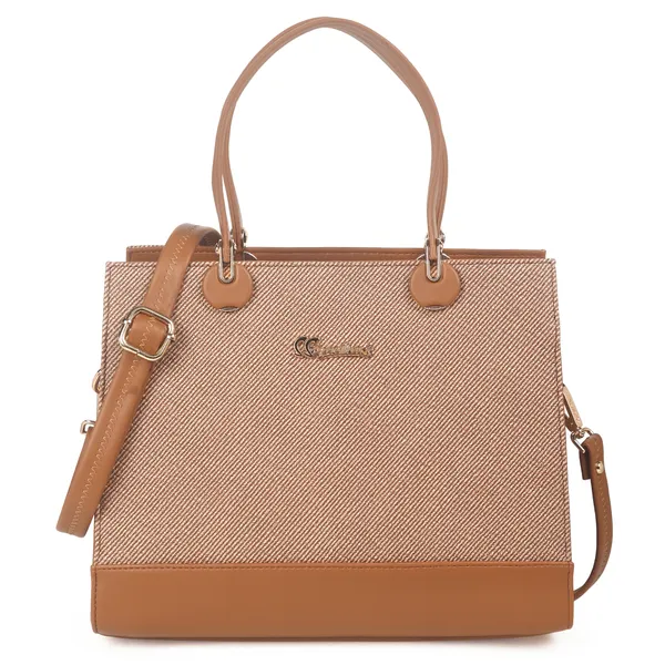 Signature_Brown_Faux_Leather_Two_Tone_Buckle_Structured_Handbag