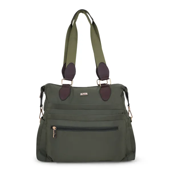 Signature_Olive_Green_Fabric_Multi_Compartment_Convertible_Diaper_Bag_For_Parents