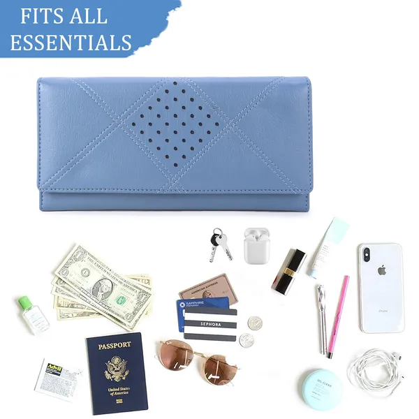 Signature_Blue_Leather_Perforated_Wallet_For_Women