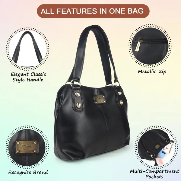 Signature_Black_Faux_Leather_Metal_Hardware_Handbag_For_Women