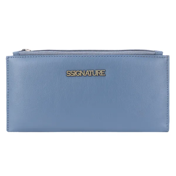 Signature_Blue_Faux_Leather_Zipper_Wallet_For_Women