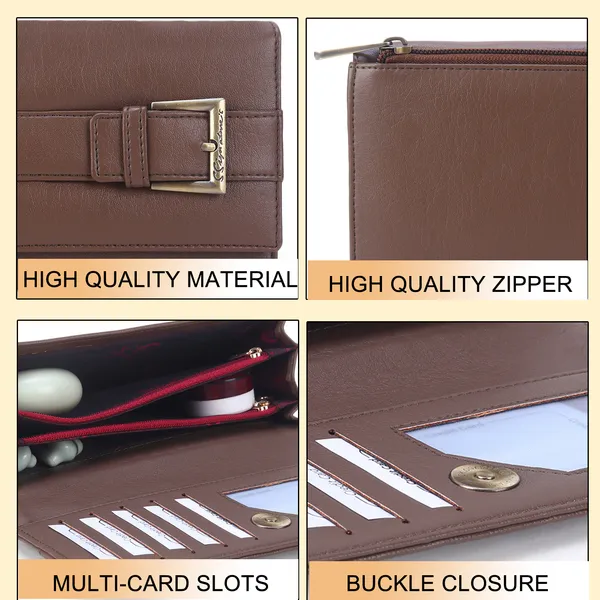 Signature_Brown_Leather_Buckle_Travel_Wallet_For_Women