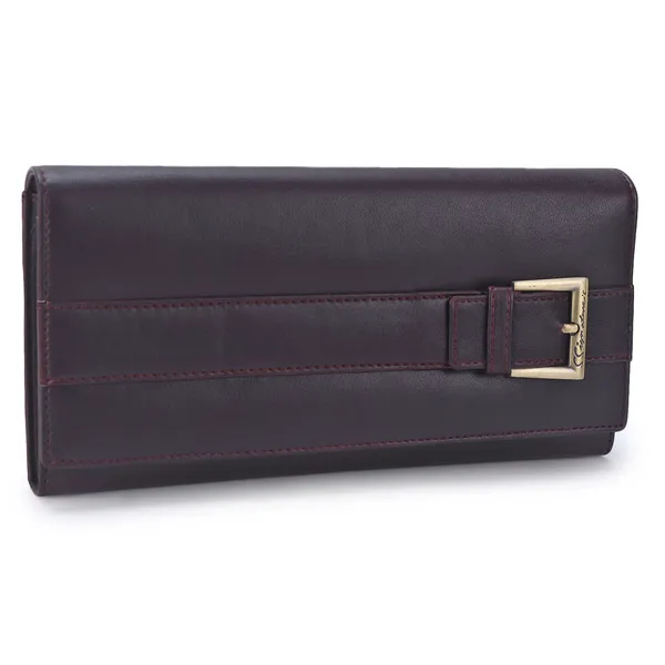Signature_Brown_Leather_Buckle_Clutch_Wallet_For_Women