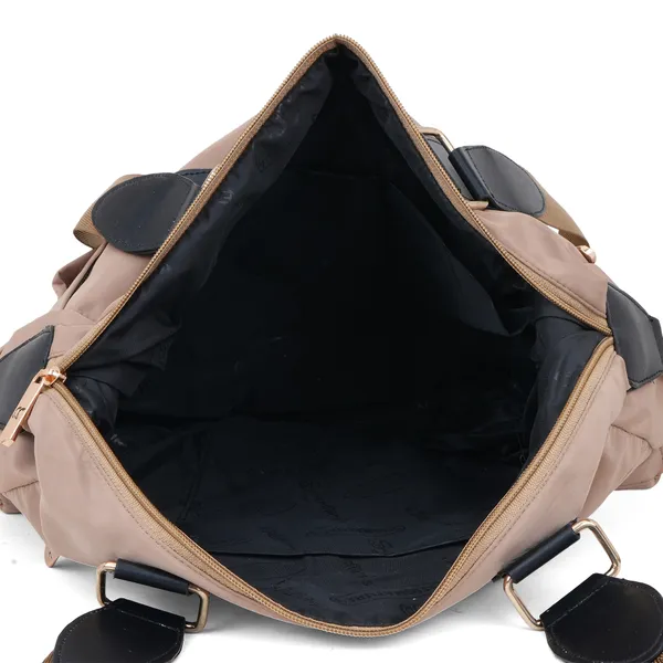 Signature_Beige_Faux_Leather_Two_Tone_Strap_Multi_Pocket_Shoulder_Bag_For_Women
