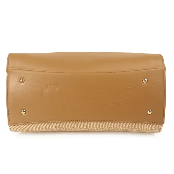 Signature_Beige_Two_Tone_Faux_Leather_Detachable_Strap_Handbag_For_Women