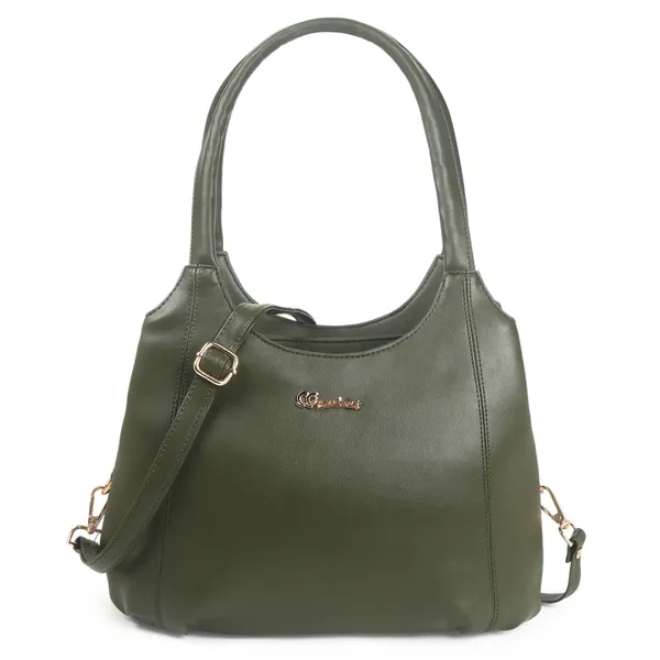 Signature_Olive_Green_Faux_Leather_Metal_Buckle_Zipper_Handbag_For_Women