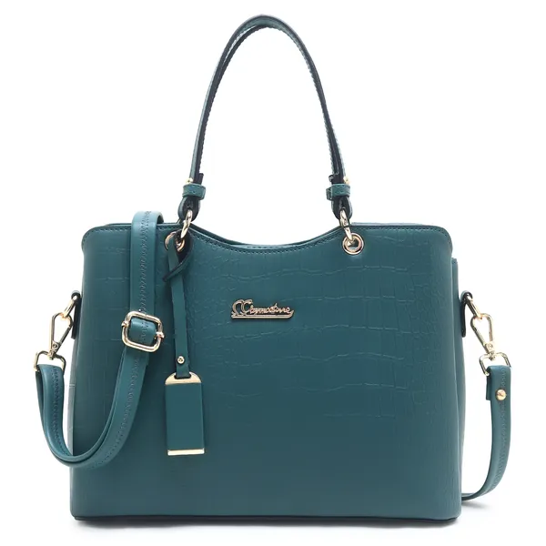 Signature_Teal_Faux_Leather_Multi_Compartment_Structured_Handbag_For_Women