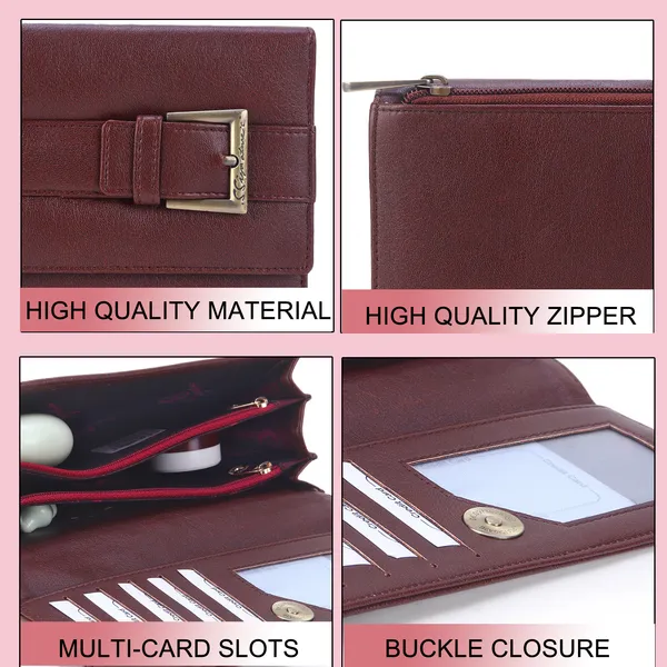 Signature_Maroon_Faux_Leather_Buckle_Wallet_For_Women