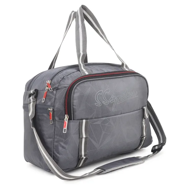 Signature_Grey_Fabric_Multi_Compartment_Travel_Duffel_Bag